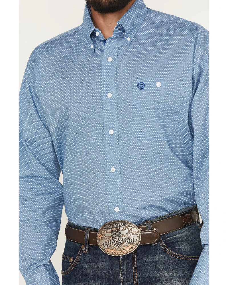 George Strait by Wrangler Men's Geo Print Long Sleeve Button-Down Stretch Western Shirt