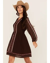 Shyanne Women's Georgette Embroidered Long Sleeve Mini Dress