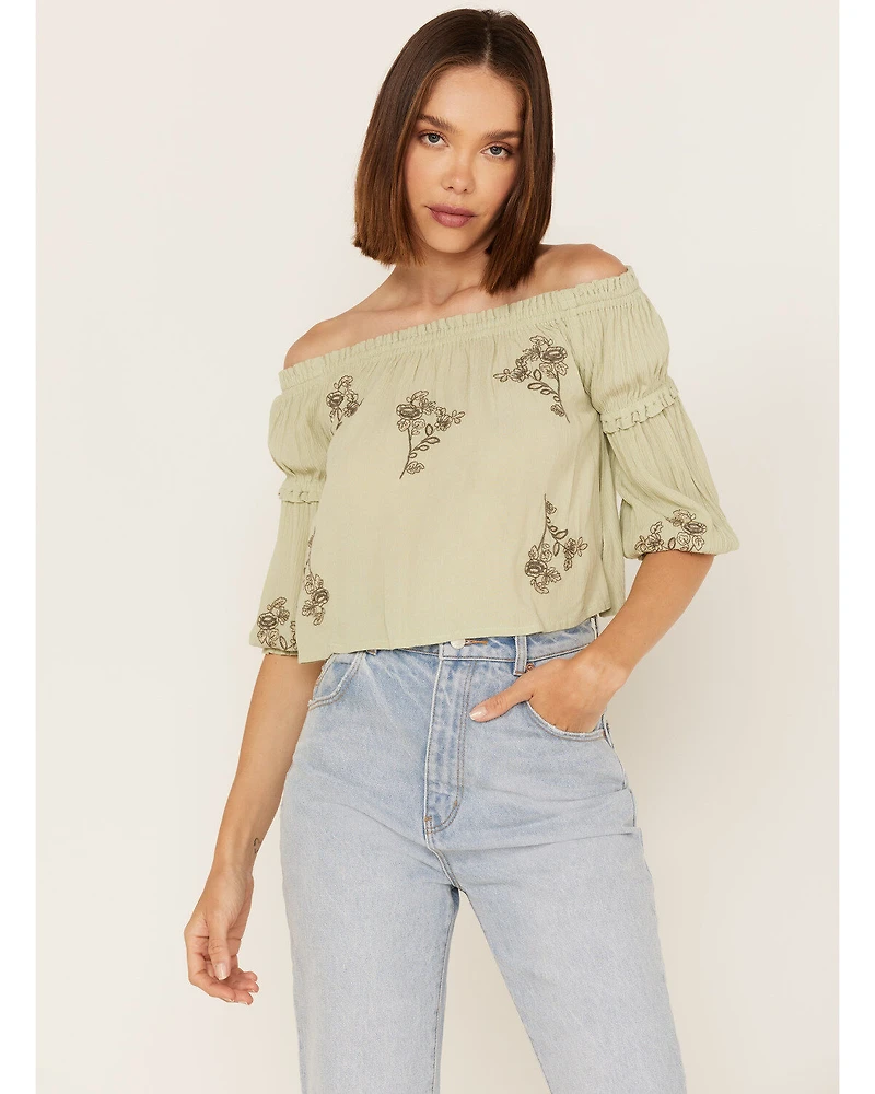 Shyanne Women's Floral Embroidered Off Shoulder Crop Top