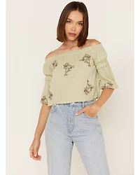 Shyanne Women's Floral Embroidered Off Shoulder Crop Top