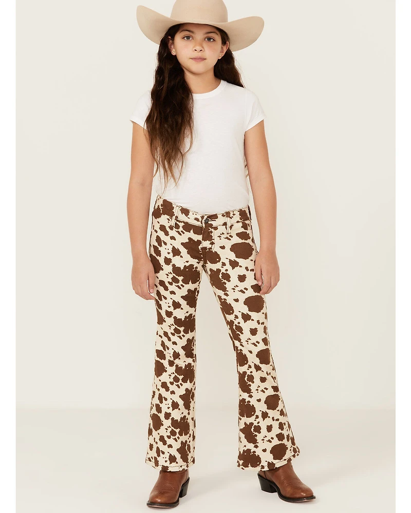 Rock & Roll Denim Girls' Cow Print Flare Stretch Jeans