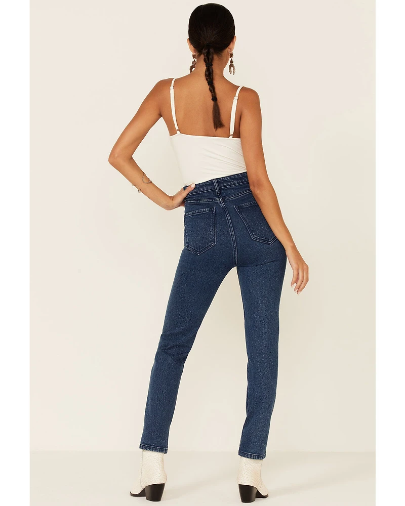 Wishlist Women's Dark Wash Acid Fading High Rise Skinny Jeans