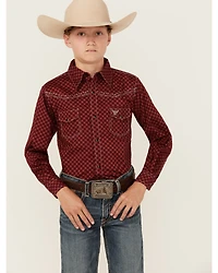Cowboy Hardware Boys' Geo Print Long Sleeve Snap Stretch Western Shirt