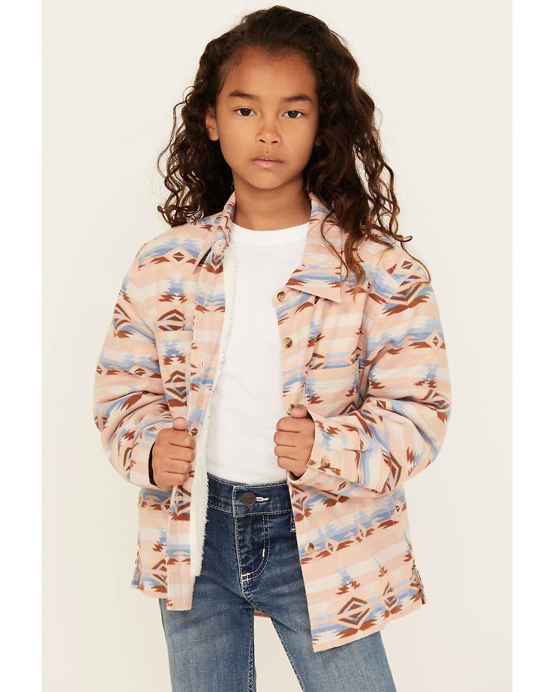 Ely Walker Girls' Southwestern Print Button-Down Sherpa Lined Shacket