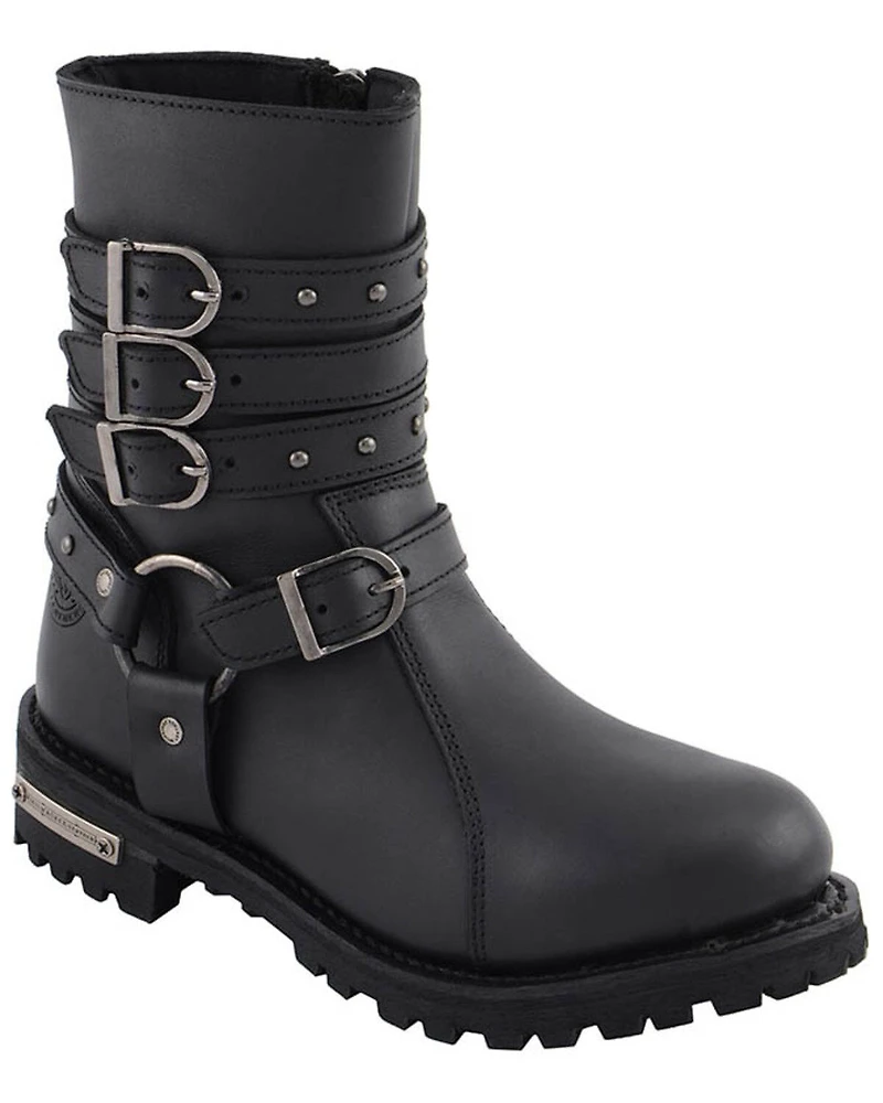 Milwaukee Leather Women's Triple Buckle Harness Moto Boots - Round Toe