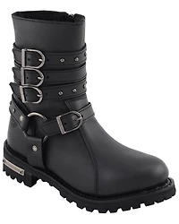 Milwaukee Leather Women's Triple Buckle Harness Moto Boots - Round Toe