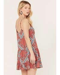 Rock & Roll Denim Women's Bandana Print Tiered Sleeveless Mini Dress