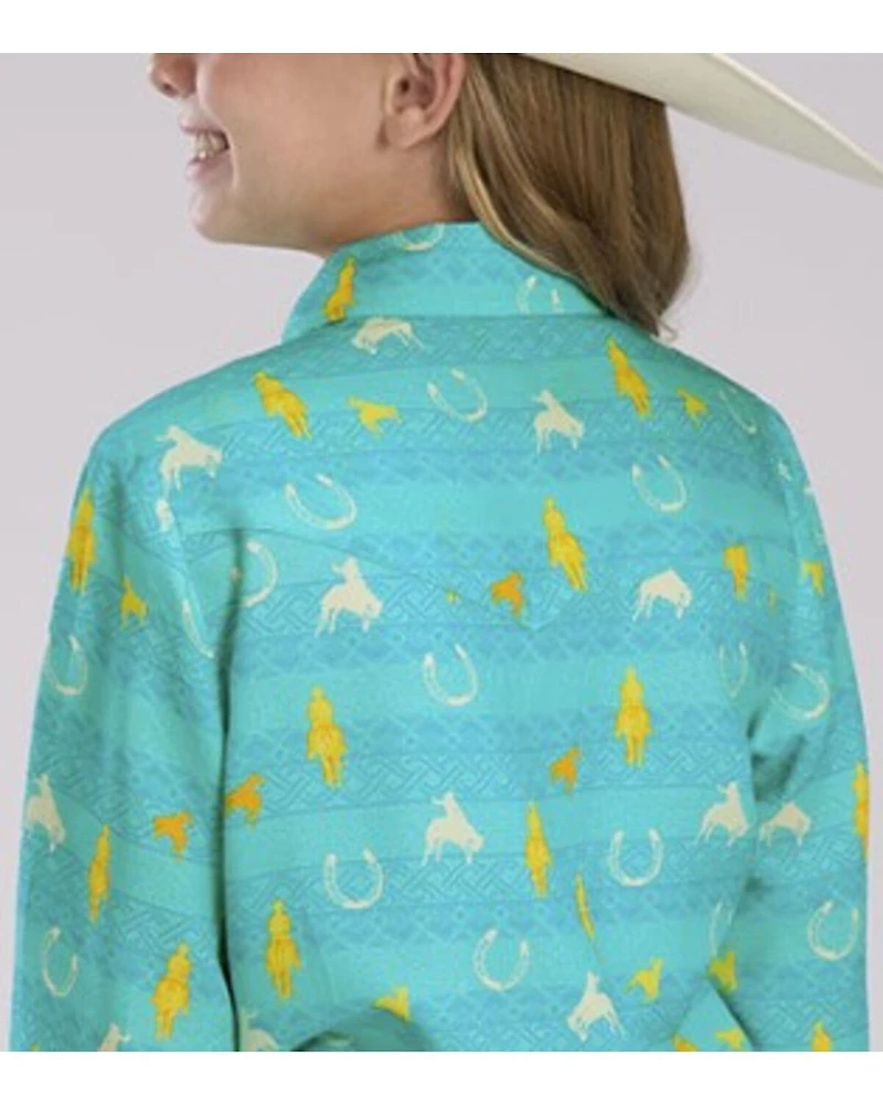 Roper Girls' Summer II Conversation Print Long Sleeve Snap Western Shirt