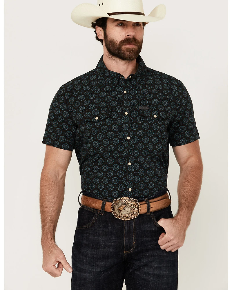 Panhandle Men's Medallion Print Short Sleeve Snap Stretch Western Shirt