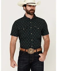 Panhandle Men's Medallion Print Short Sleeve Snap Stretch Western Shirt