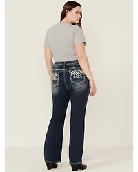 Grace LA Women's Medium Wash Mid Rise Geo Pocket Stretch Bootcut Jeans - Plus