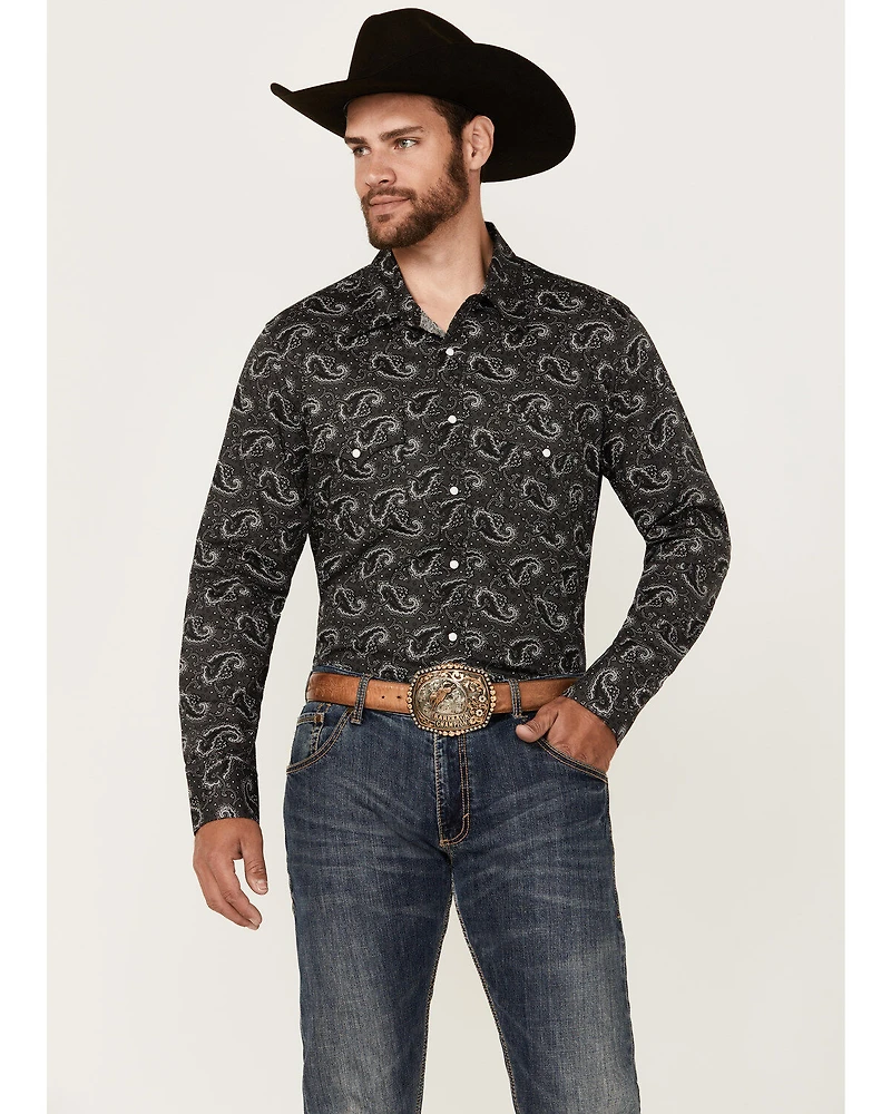 Rock & Roll Denim Men's Paisley Print Long Sleeve Snap Stretch Western Shirt