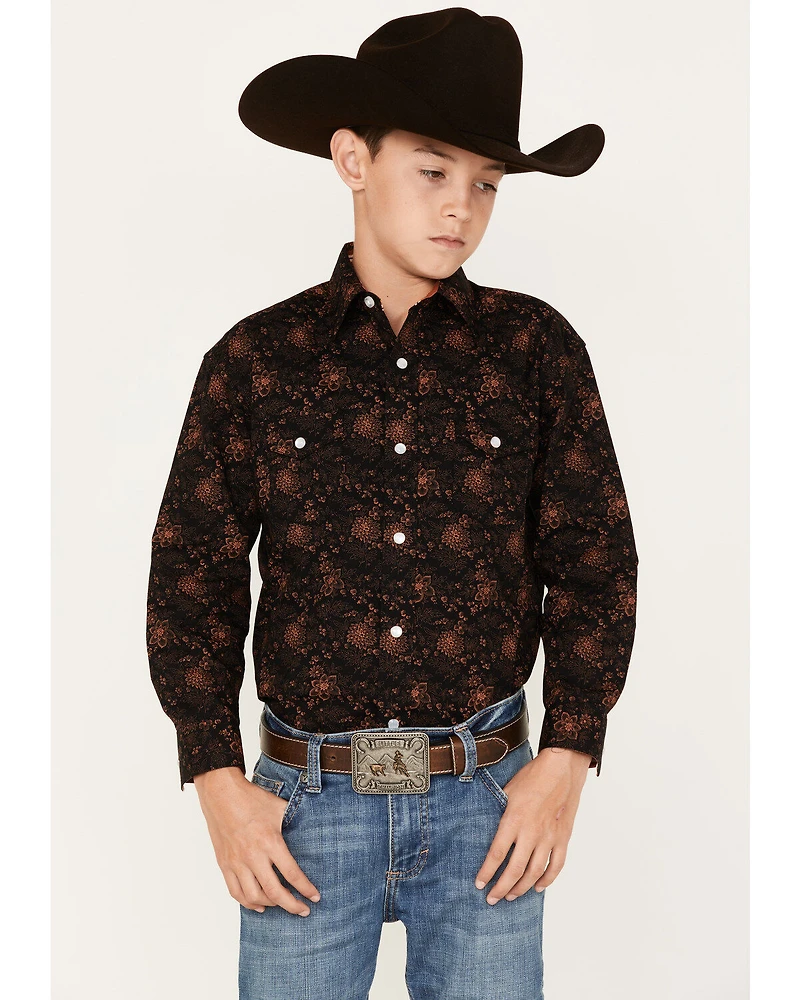 Panhandle Boys' Floral Print Long Sleeve Pearl Snap Western Shirt