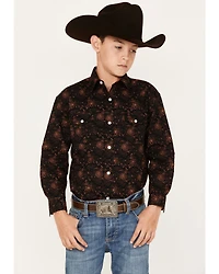 Panhandle Boys' Floral Print Long Sleeve Pearl Snap Western Shirt