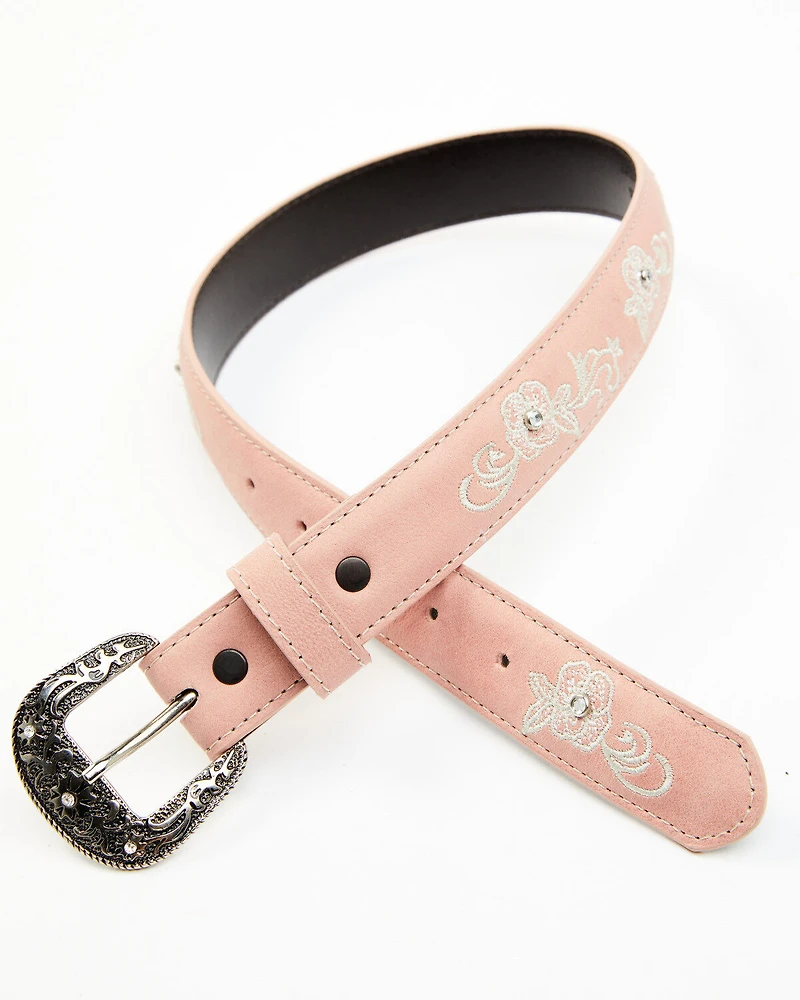 Shyanne Girls' Floral & Crystal Rhinestone Leather Belt