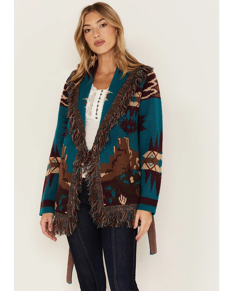Idyllwind Women's River Run Southwestern Print Belted Cardigan