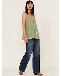 Cleo + Wolf Women's Smocked Button Front Woven Tank Top