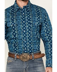 Wrangler Men's Checotah Southwestern Striped Long Sleeve Pearl Snap Western Shirt