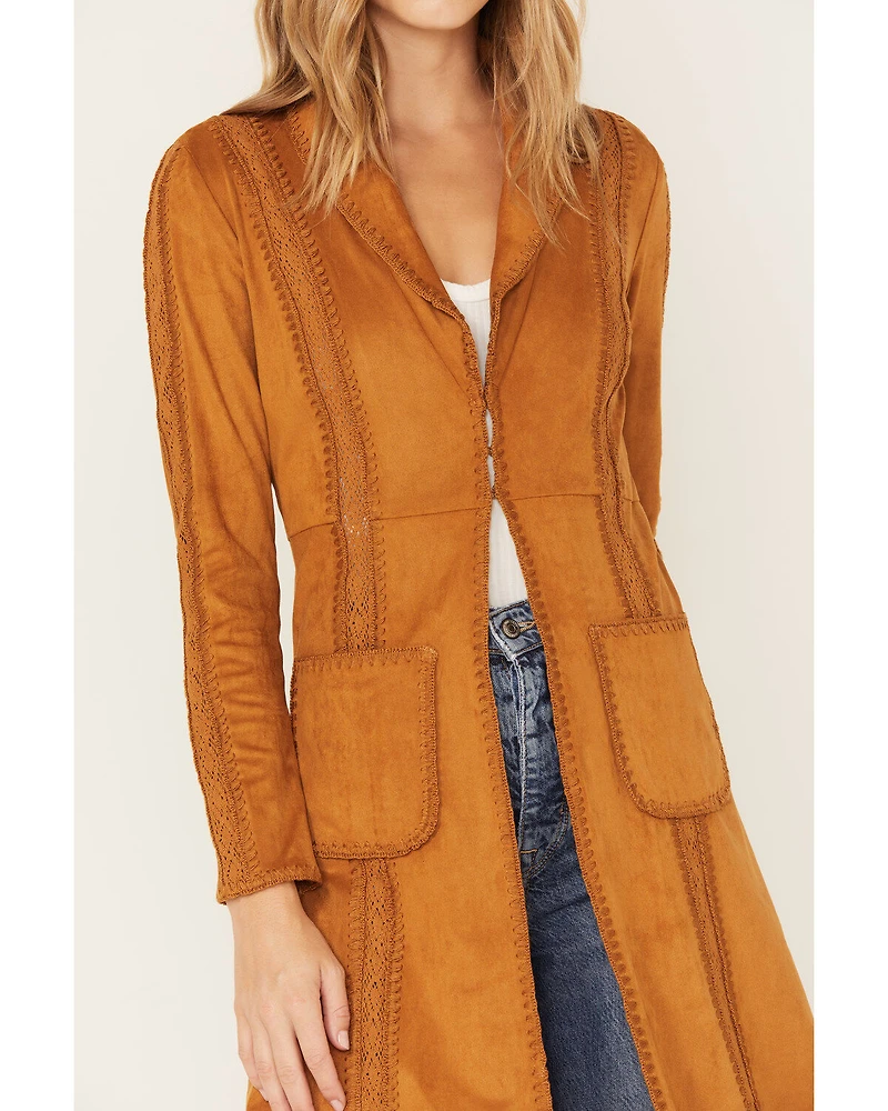 Shyanne Women's Faux Suede Crochet Duster Jacket