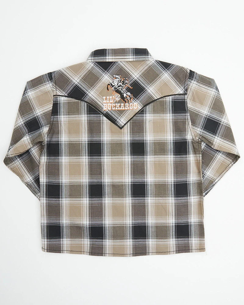 Cowboy Hardware Toddler Boys' Hombre Plaid Print Long Sleeve Snap Stretch Western Shirt