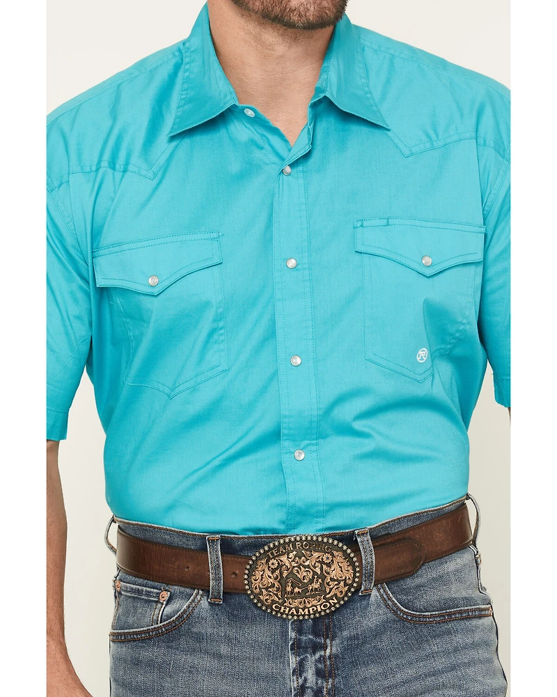 Roper Men's Amarillo Solid Short Sleeve Pearl Snap Stretch Western Shirt