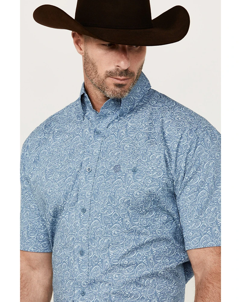 George Strait by Wrangler Men's Paisley Print Short Sleeve Stretch Western Shirt