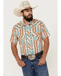 Rock & Roll Denim Men's Southwestern Print Short Sleeve Pearl Snap Stretch Western Shirt