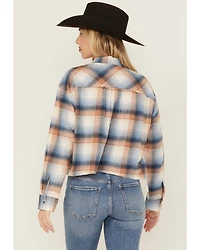 Ely Walker Women's Plaid Print Long Sleeve Button-Down Cropped Flannel Shirt