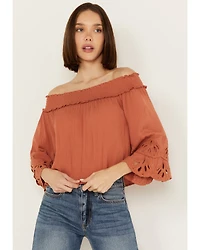 Shyanne Women's Embroidered Cut Out Off The Shoulder Top