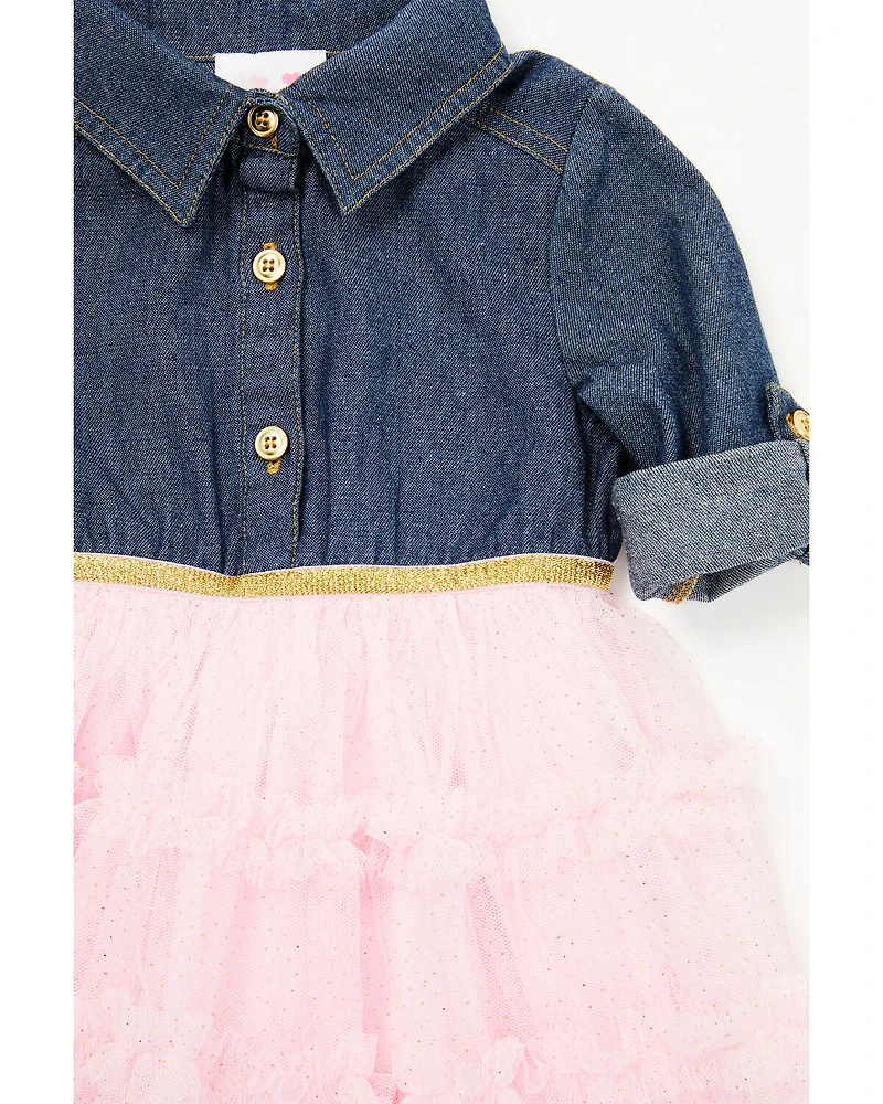 Sugar California Infant Girls' Denim Quarter Sleeve Sparkle Dress