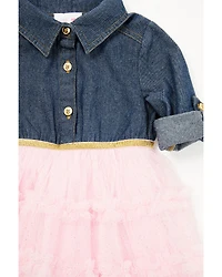 Sugar California Infant Girls' Denim Quarter Sleeve Sparkle Dress