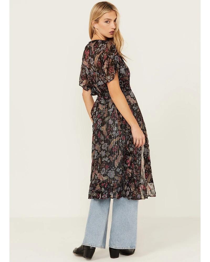 Angie Women's Floral Bird Print Ruffle Kimono