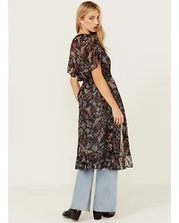 Angie Women's Floral Bird Print Ruffle Kimono