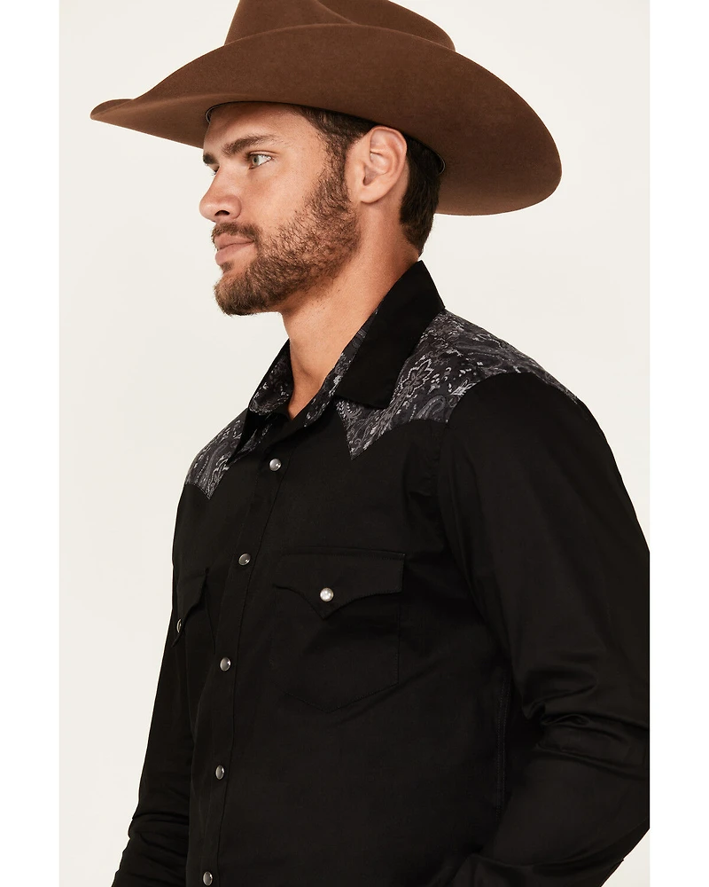 Rock & Roll Denim Men's Paisley Yoke Long Sleeve Pearl Snap Stretch Western Shirt