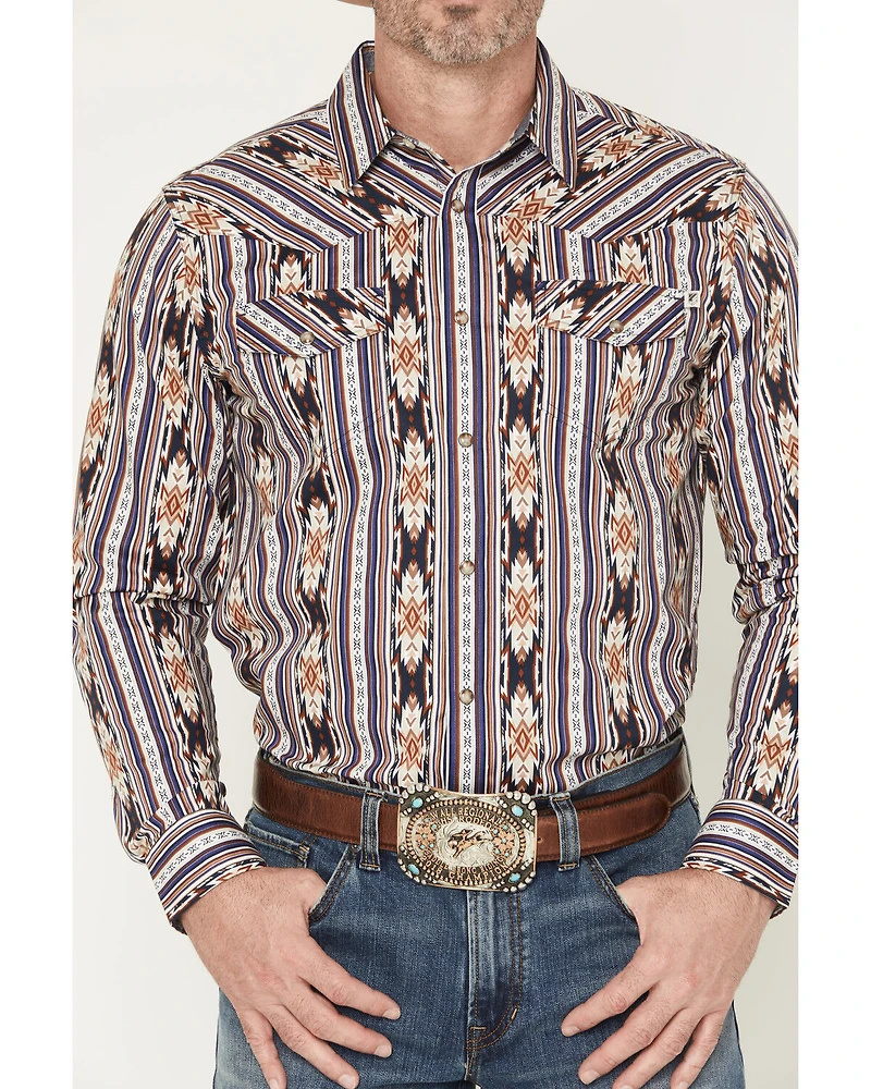 RANK 45® Men's White Mountain Southwestern Striped Print Long Sleeve Snap Stretch Western Shirt