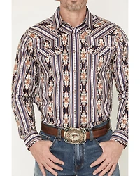 RANK 45® Men's White Mountain Southwestern Striped Print Long Sleeve Snap Stretch Western Shirt