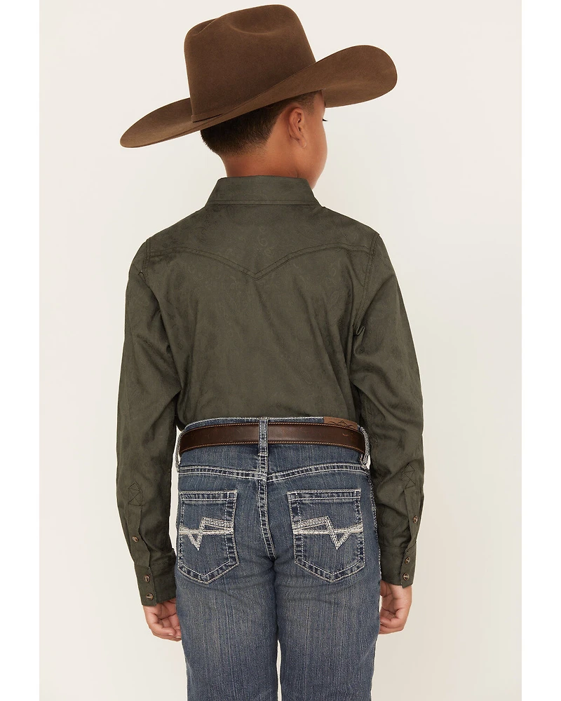 Cody James Boys' Jacquard Long Sleeve Snap Western Shirt
