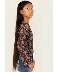 Trixxi Girls' Paisley Print Long Sleeve Mesh Top