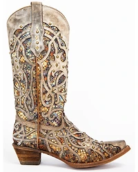 Corral Women's Taupe Inlay Western Boots - Snip Toe