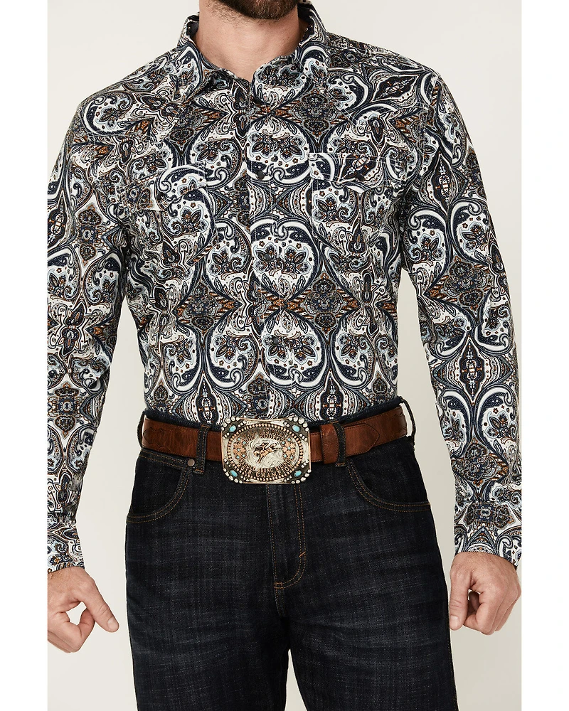 Cody James Men's Revved Up Medallion Print Long Sleeve Snap Western Shirt