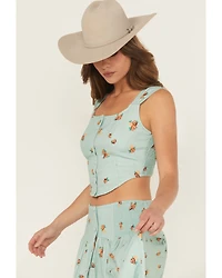 Rock & Roll Denim Women's Floral Print Button-Down Coreset Tank Top