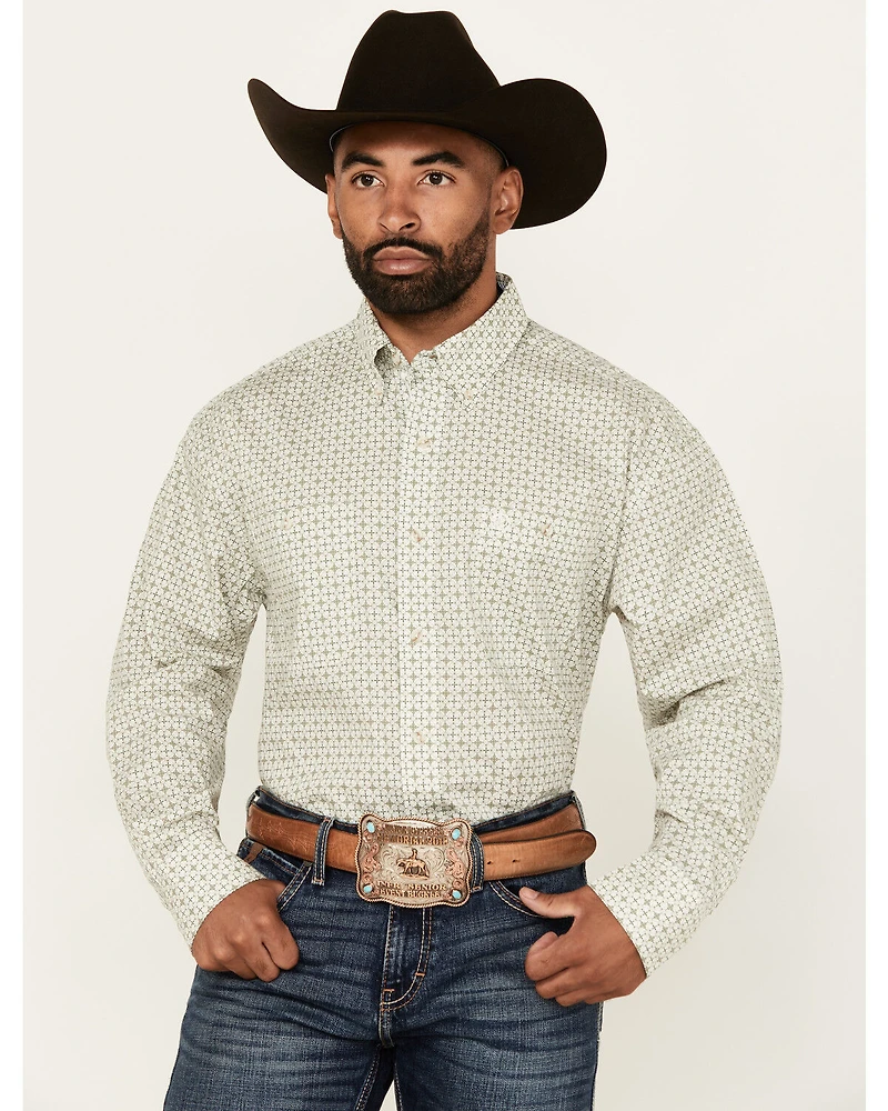 George Strait by Wrangler Men's Medallion Print Long Sleeve Button-Down Western Shirt