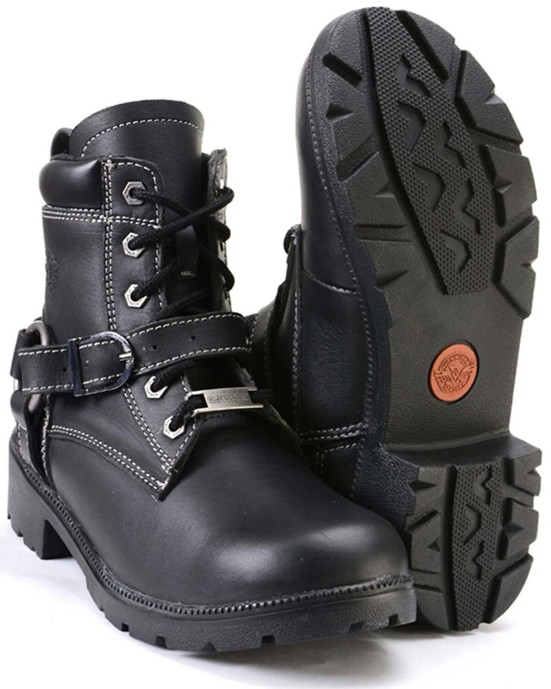 Milwaukee Leather Women's 7" Lace-To-Toe Harness Motorcycle Boots - Round Toe