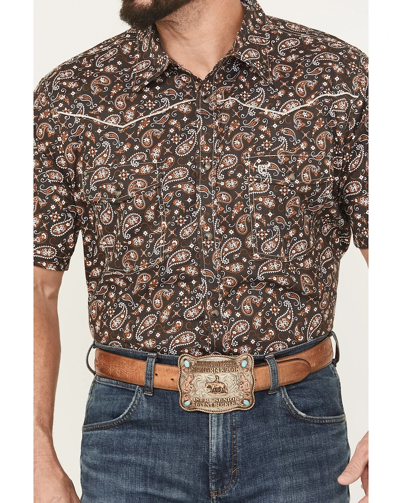 Cowboy Hardware Men's Paisley Print Short Sleeve Snap Stretch Western Shirt