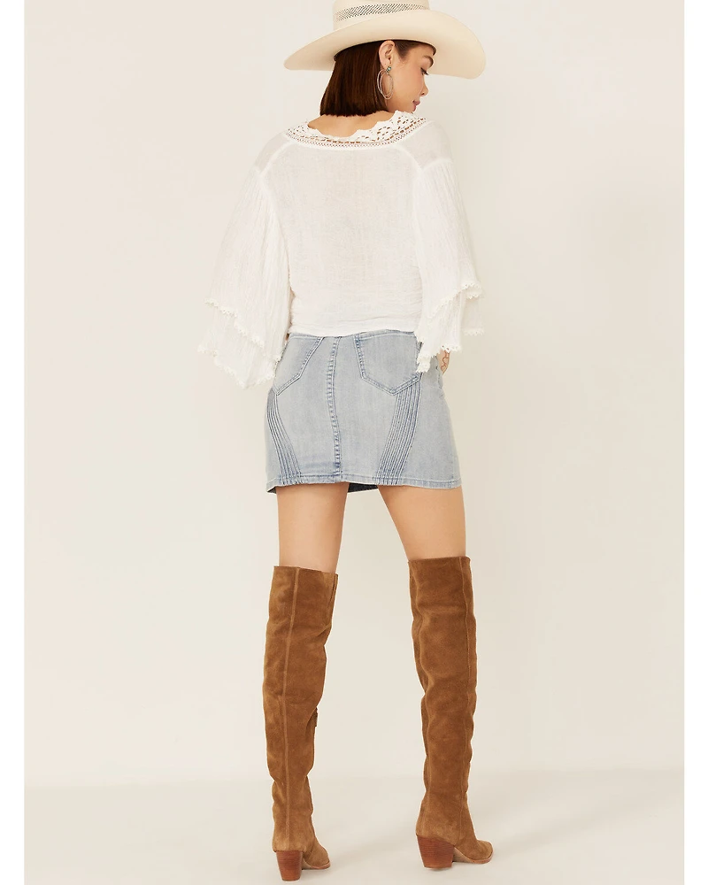 Rock & Roll Denim Women's Cowgirl Light Wash Pintuck Detail Skirt