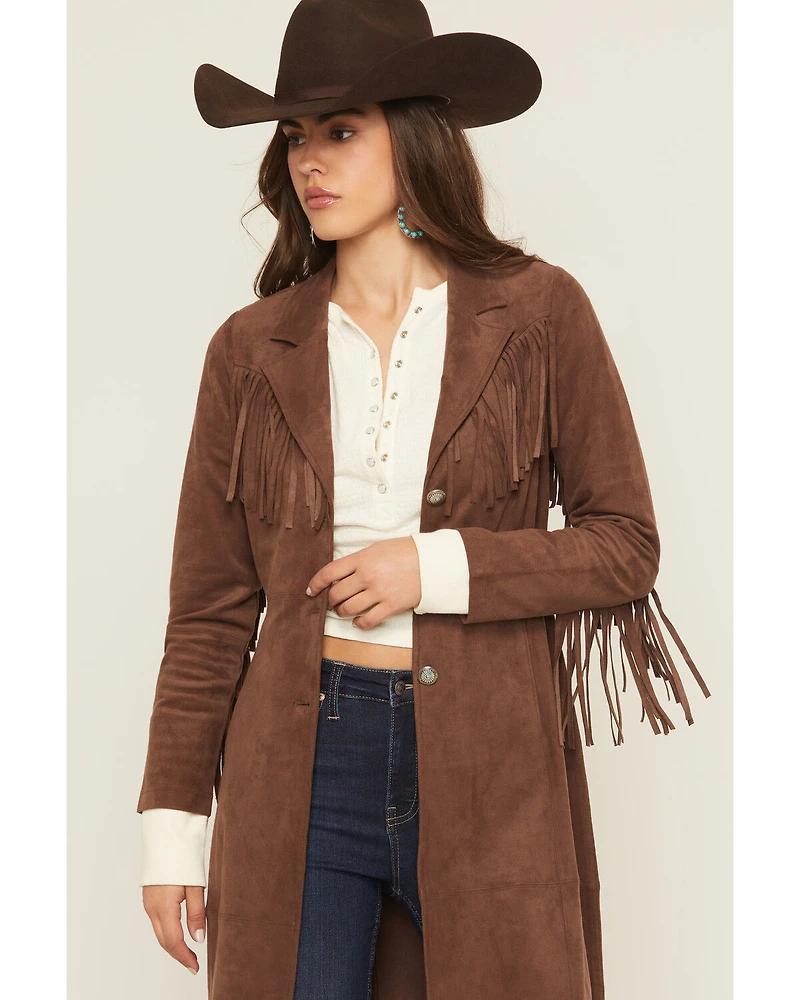 Shyanne Women's Faux Suede Fringe Trench Coat