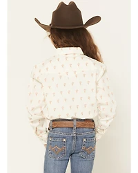 Panhandle Girls' Cactus Print Long Sleeve Pearl Snap Western Shirt