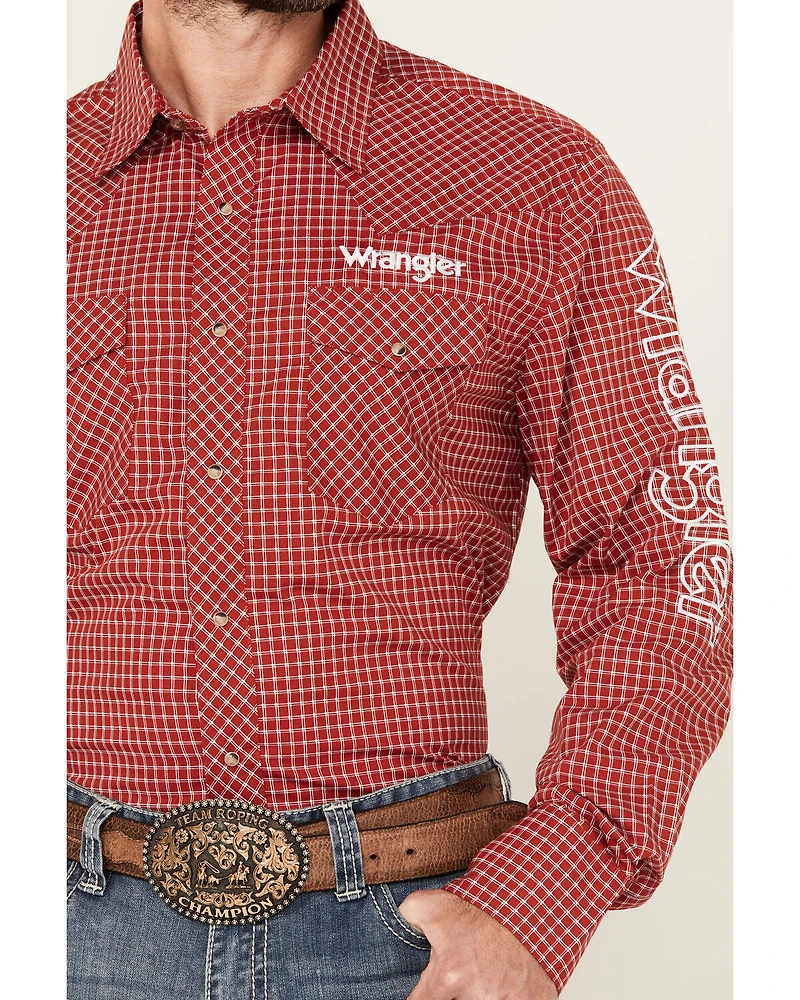 Wrangler Men's Logo Checkered Print Long Sleeve Snap Western Shirt