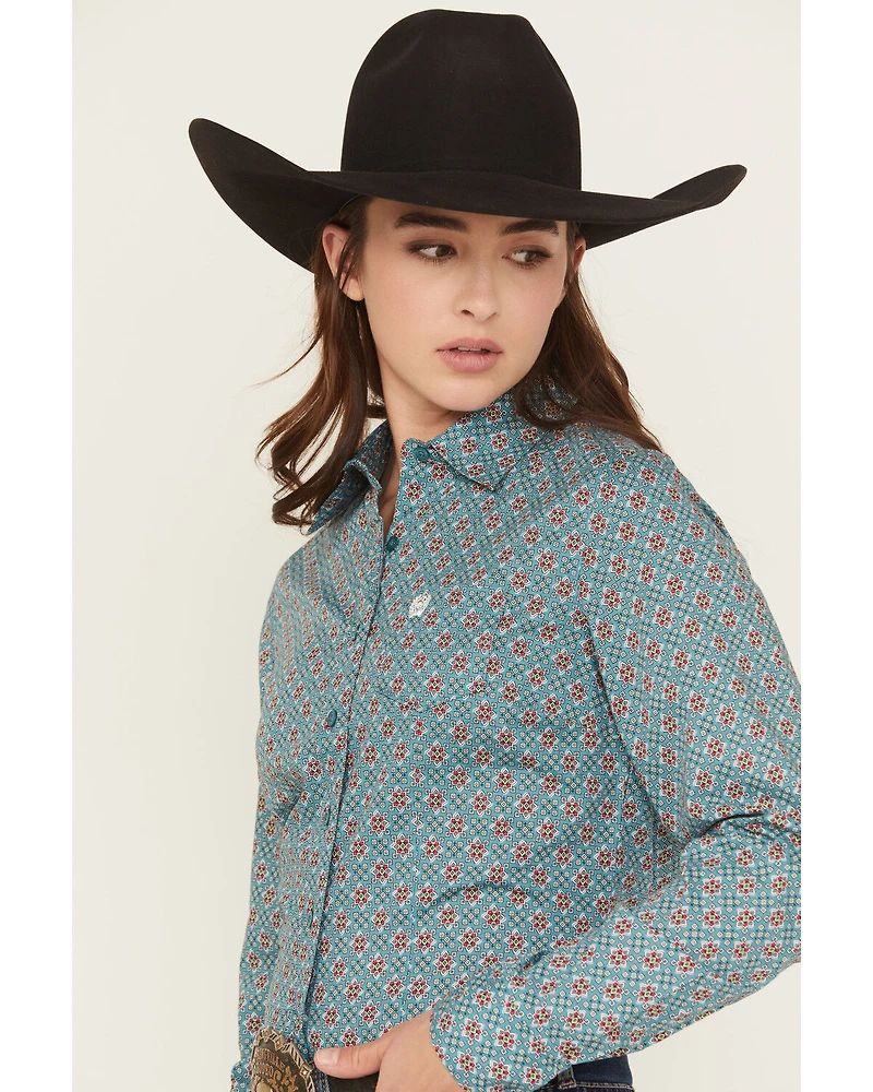Cinch Women's Geo Print Long Sleeve Button-Down Western Shirt