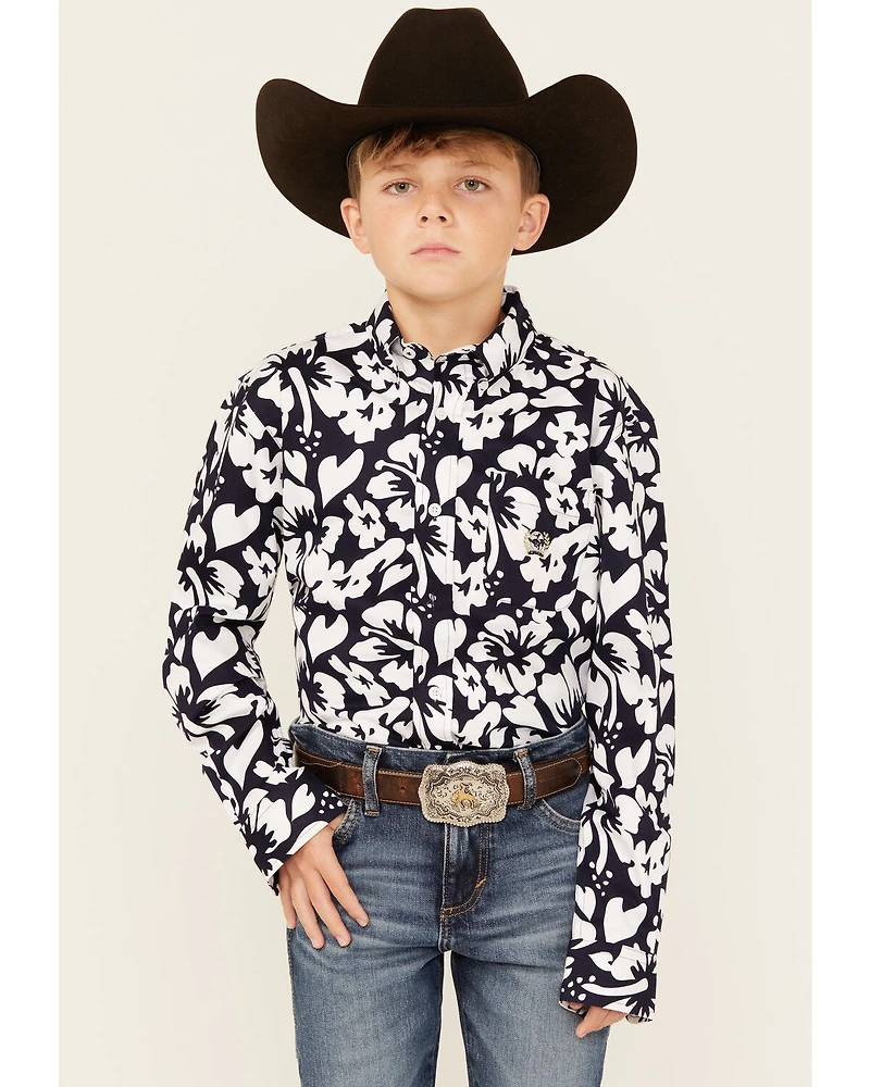 Cinch Boys' Floral Print Long Sleeve Button-Down Western Shirt